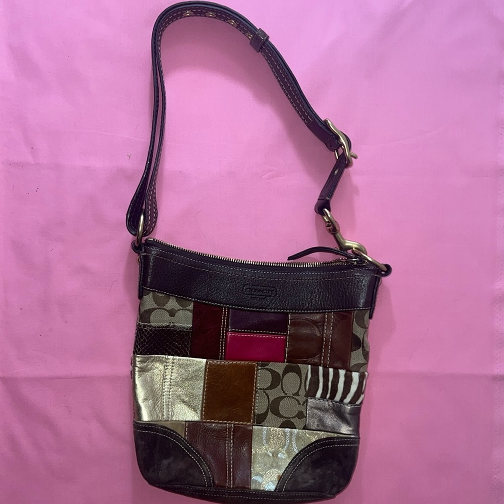 Coach patchwork mini hobo handbag vintage leather trim